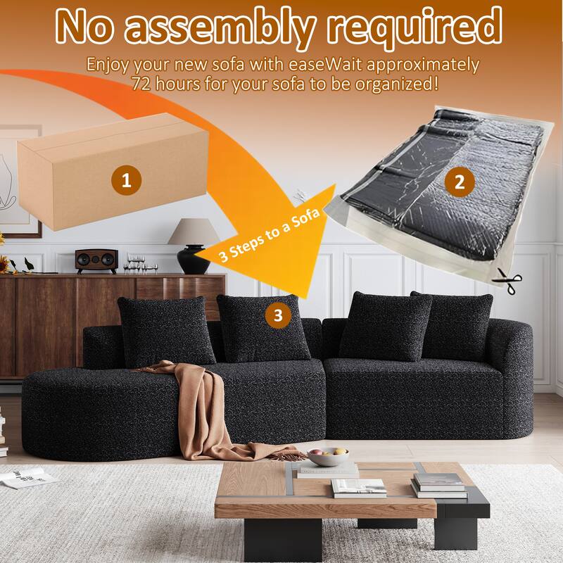 Modular Curved Sectional Sofa, Oversized Chenille Cloud Couch, Compressed Upholstered Sofa with 4 Throw Pillows