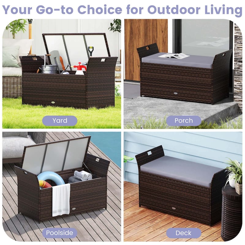 Costway Outdoor Bench with Hand-woven PE Rattan Wicker Cushion & Side - See Details
