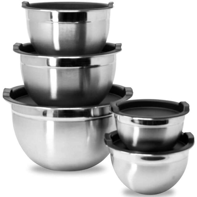 Heavy Duty Meal Prep Stainless Steel Mixing Bowls Set with Lids - Black