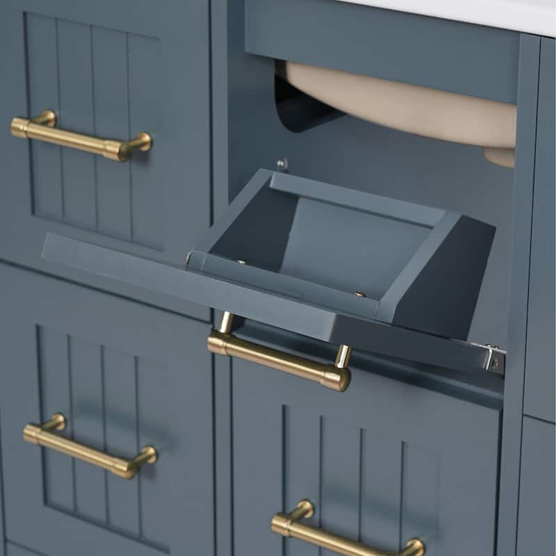 30" Freestanding Bathroom Cabinet with Integrated White Ceramic Sink - 30'' x 18.4'' x 33.8''