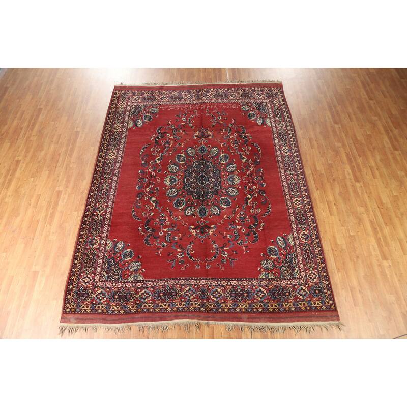 Hand Knotted Oriental 100% Wool Carpet Traditional Floral Red Balouch Area Rug - 11' 5'' X 8' 5''