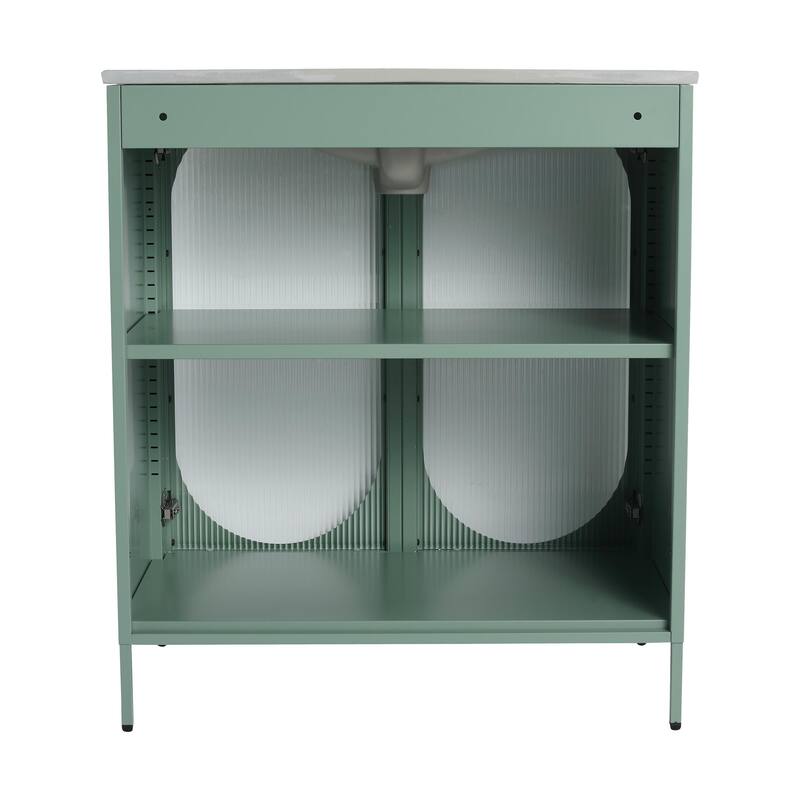 Modern Freestanding Bathroom Vanity with Adjustable Shelves, Ceramic Sink, Acrylic Door, and Metal Handles - 30in L Steel