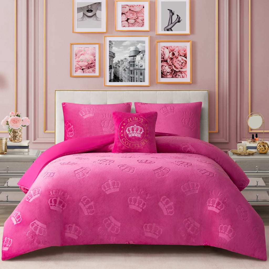Juicy Couture Embossed Plush Crown Comforter Sets