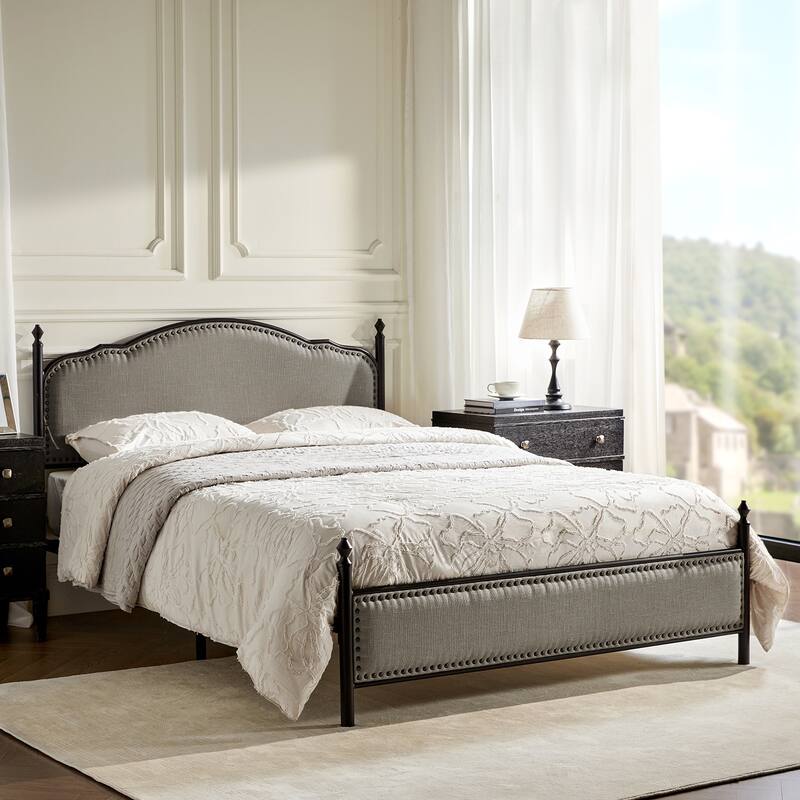 Dimas Modern Queen Size Upholstered Platform Bed with Metal Legs