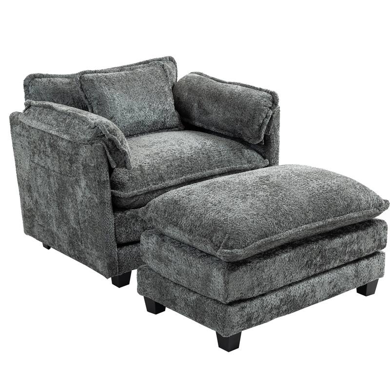 Oversized Sofa Indoor,Portable ottoman,Boucle Single Sofa Bed with Wider seat,Double deep cushion