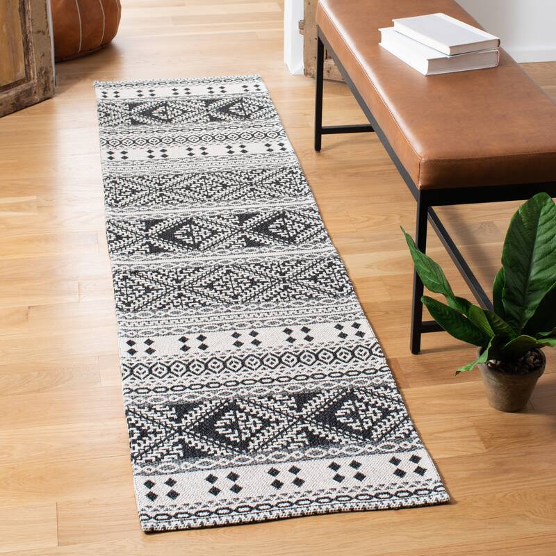SAFAVIEH Augustine Tutku Contemporary Cotton Rug - 2' x 8' Runner - Black/Cream