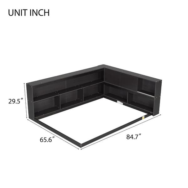 dimension image slide 2 of 3, Full Floor Bed with L-shaped Bookcases