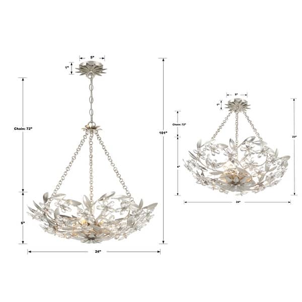 Marselle 6 Light Antique Silver Chandelier - 24"W x 6"H x 24"D