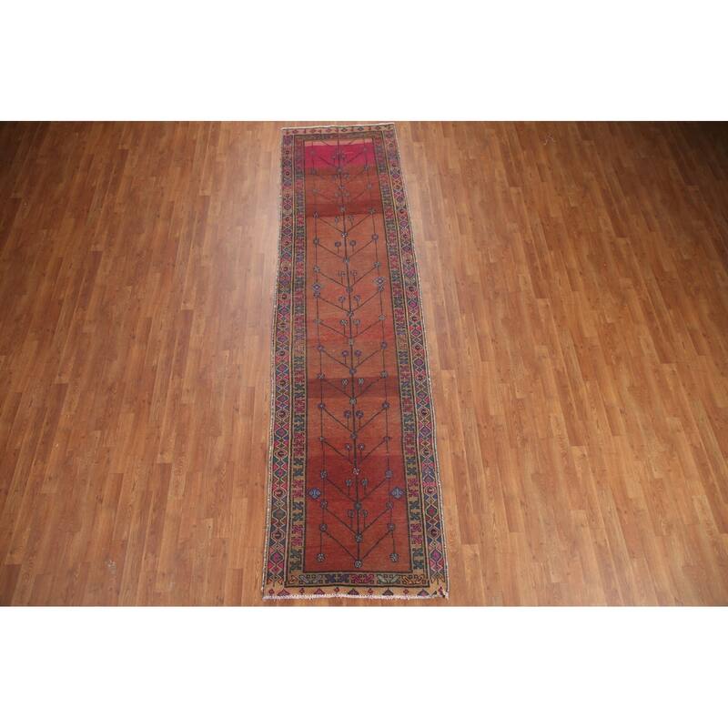 Hand Knotted Oriental 100% Wool Carpet Traditional Tribal Oranges & Rust Sirjan Runner Rug - 11' 3'' X 3' 0''