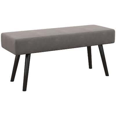 Grey Velvet Upholstered Bench with Steel Legs and Foot Pads Ideal for Bedroom or Entryway - 39.25" W x 14.25" D x 17.75" H