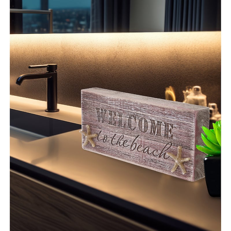 CoTa Global Welcome To The Beach Driftwood Block Sign - 8.25×3.5 Inch