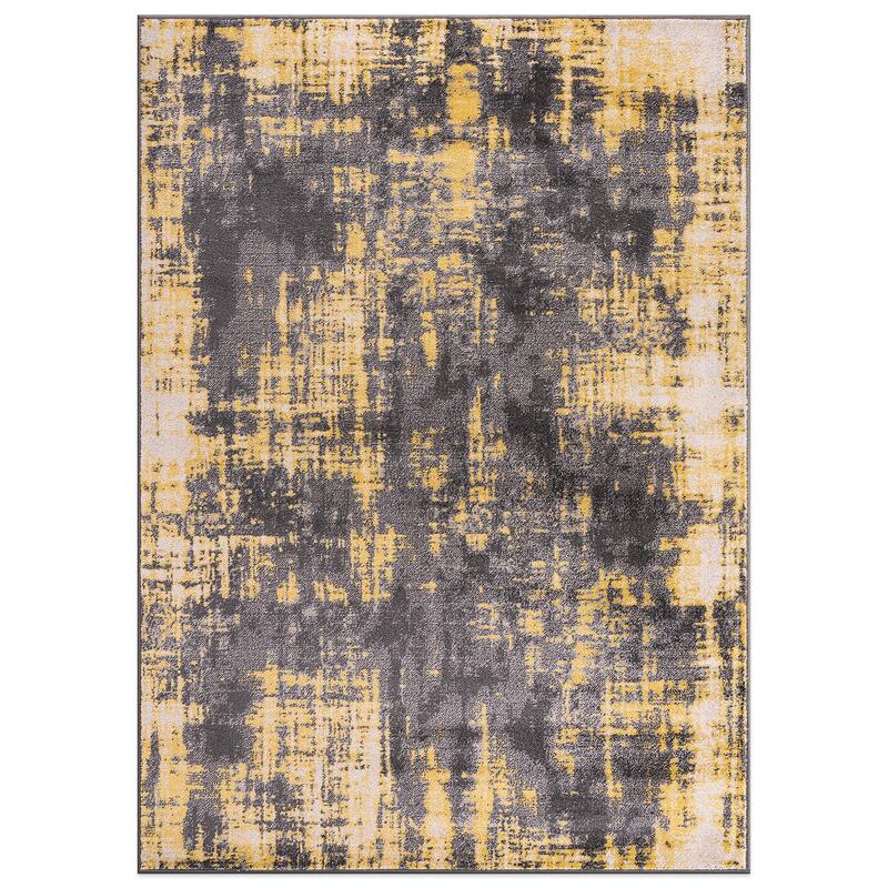 World Rug Gallery Contemporary Abstract Design Yellow Area Rug