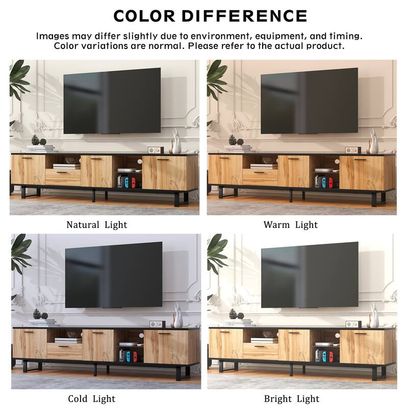 Modern TV Stand with 4 Cabinets Media Console Table for TVs up to 80", Entertainment Center with Drop Down Door