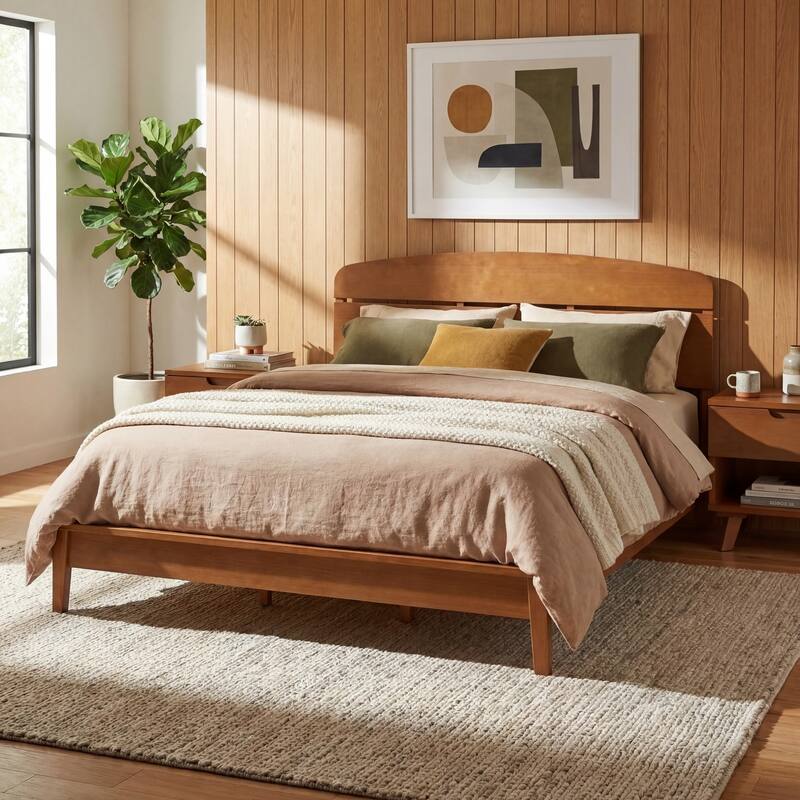 Christopher Knight Home - Rubber Wood Platform Bed with Curved Headboard