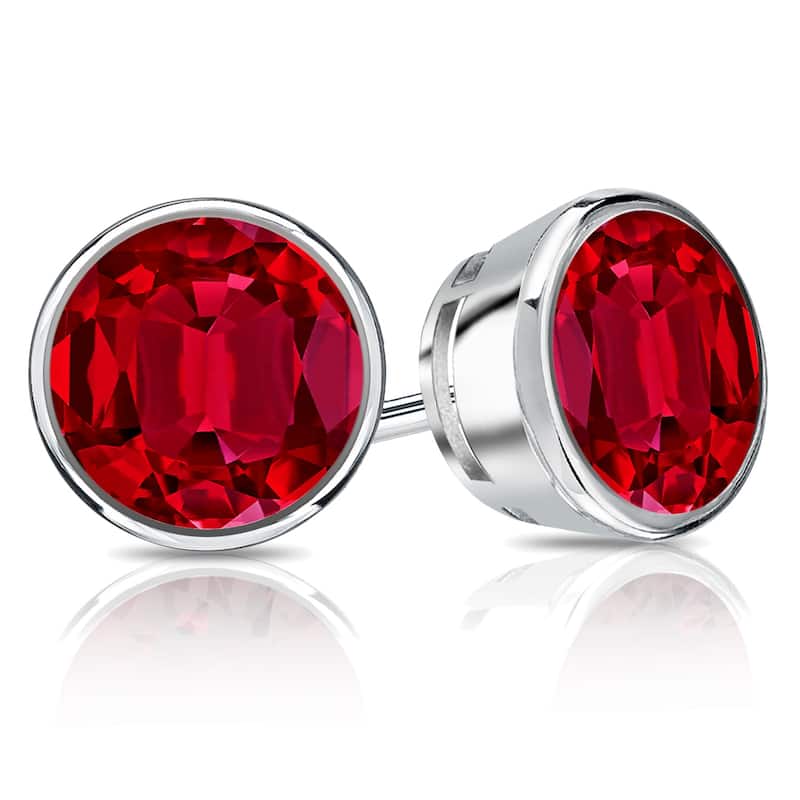 Auriya 14k Gold Lab Grown Gemstone Ruby Stud Earrings Round 0.25 to 5.00 ct. tw. Bezel Screw-Back