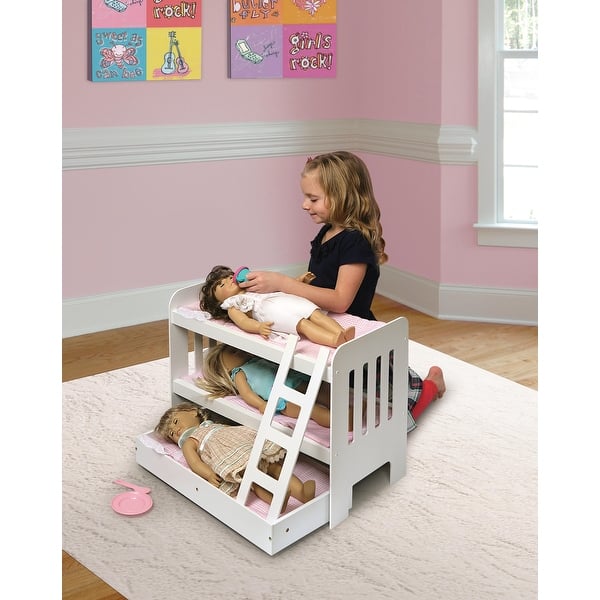 slide 2 of 10, Badger Basket Trundle Doll Bunk Bed with Ladder and Free Personalization Kit - White/Pink
