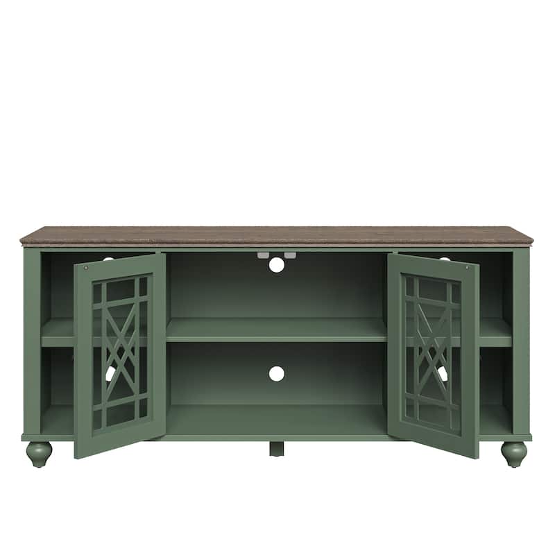 Vintage TV Stand with Carved Doors for Large Size TV