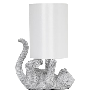 12.6" Rhinestone Look Kitty Cat Kids Table Lamp with Faux Silk Shade
