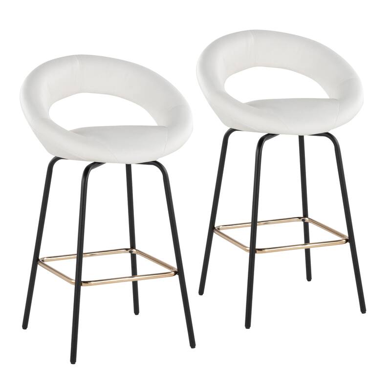 Porch & Den Penny 26" Fixed-Height Counter Stool with Metal Legs & Square Footrest - Set of 2 - White Faux Leather