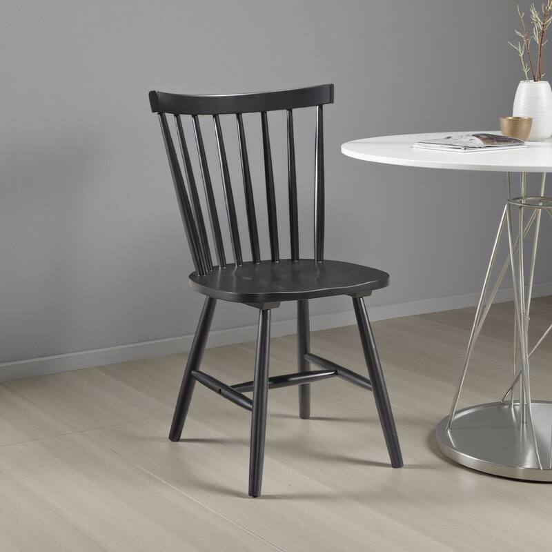 Halie Dining Side Chair Set of 2, Spindle Back, Black Asian Hardwood