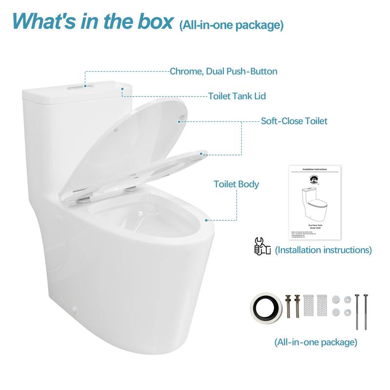 One-piece 1.0/1.28 GPF High Efficiency Dual Flush Elongated Toilet in Gloss White - N/A