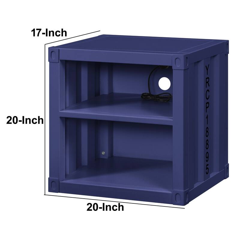Blue Finish 20 in. W Nightstand with Inbuilt Charging USB Port