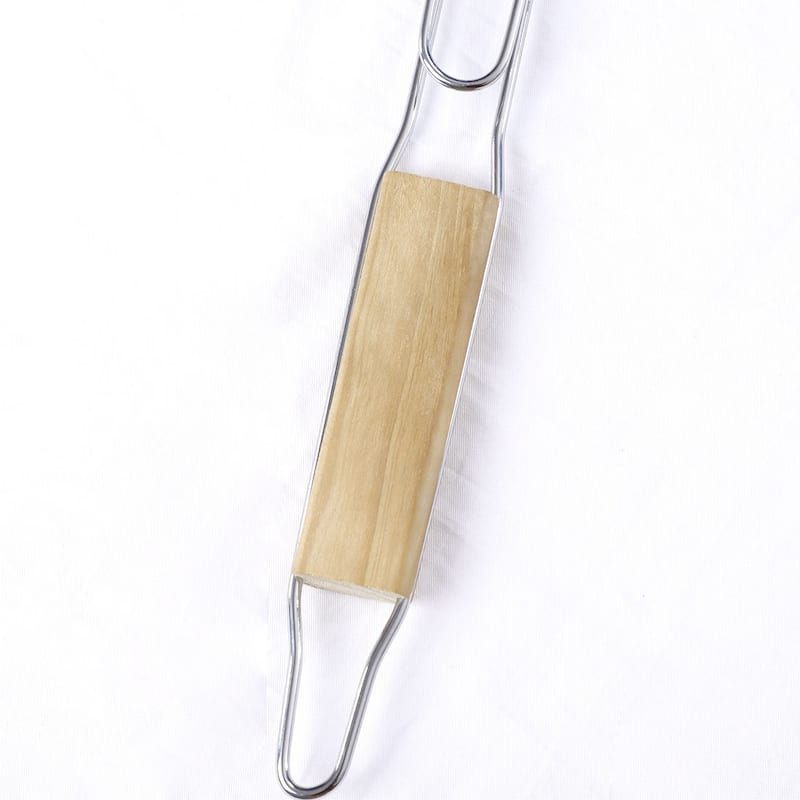 Wooden Handle Metal Mesh Fish Meat Barbecue Grill Grilling Folder Clip Clamp - 19" x 9.3" x 0.6"(L*W*T)