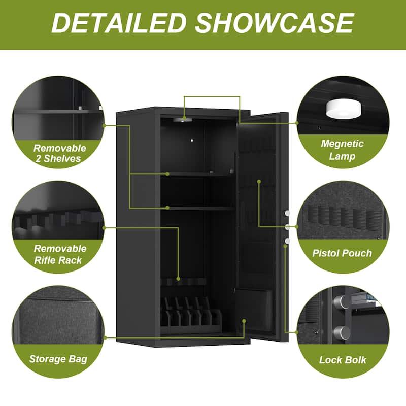 Large Gun Safe with Digital Lock Tall Storage Cabinet with Shelves, Multi-Option Secure Locker and Cupboard