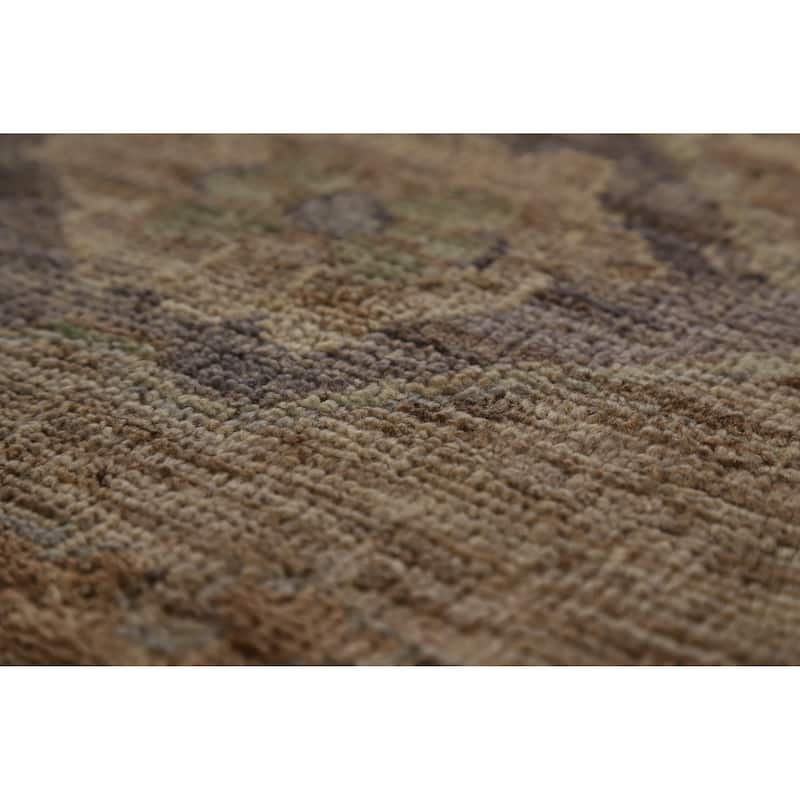 Hand Knotted Oriental 100% Wool Carpet Transitional All-Over Brown Oushak Area Rug - 9' 10'' X 8' 2''
