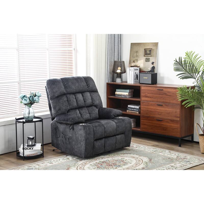 Power Lift Recliner Chair with Heat & Massage, High Density Foam Electric Sofa, Lounge Chair with Side Pockets & Cup Holders