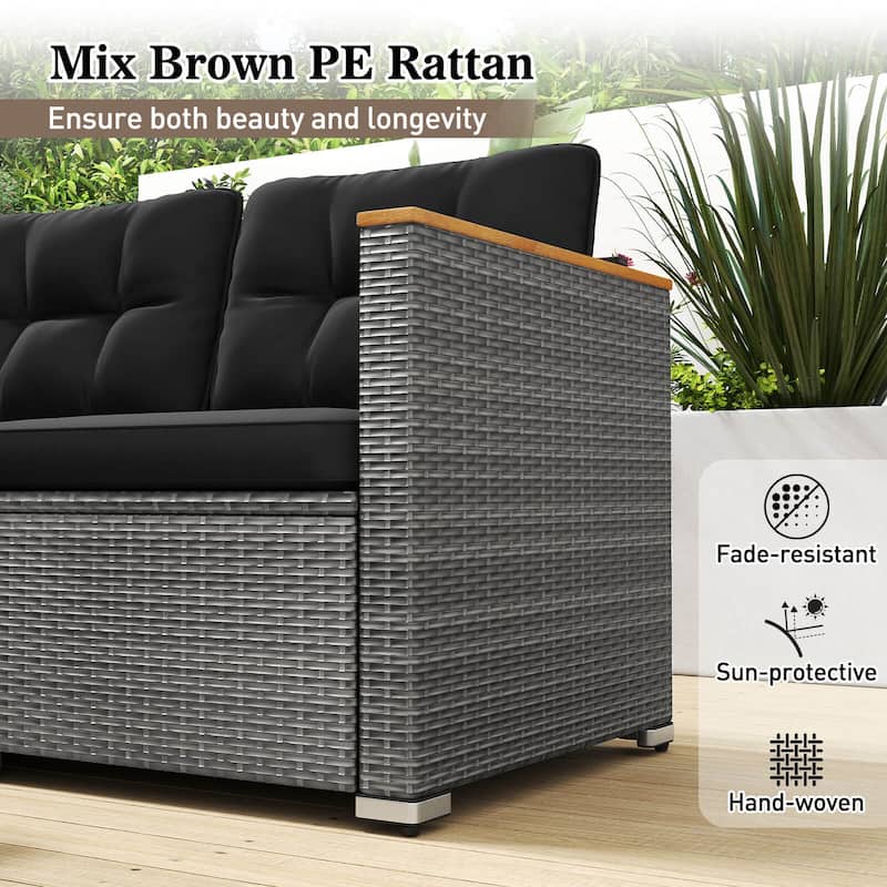 Costway 3-Seat Patio Couch Sofa PE Rattan Wicker Outdoor Loveseat - See Details