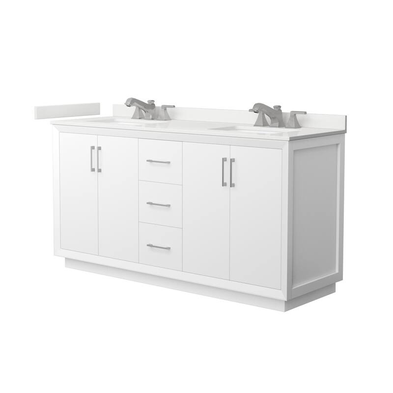 Wyndham Collection WCF414166D-QTZ-US3MXX Strada 66" Free Standing - White / White Quartz Top / Brushed Nickel Hardware