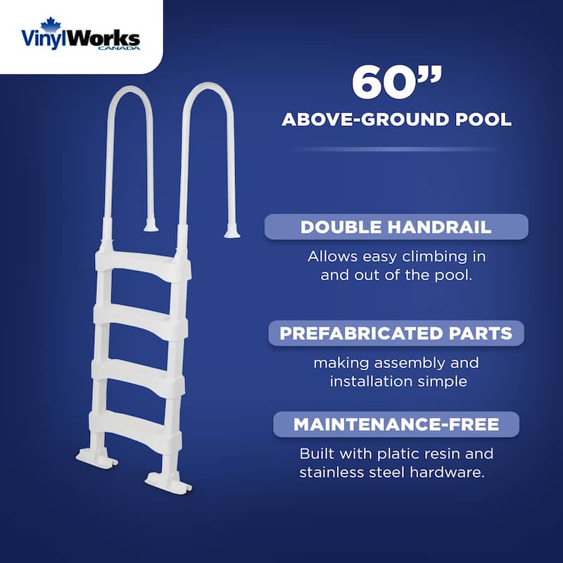 Vinyl Works SLD2 Resin 60 Inch Above Ground Swimming Pool Step Ladder, White - 59.2