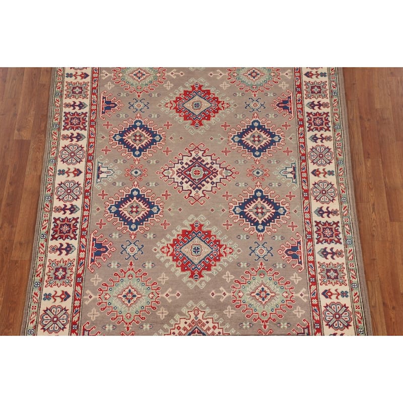 Geometric Kazak Oriental Area Rug Hand-Knotted Traditional Wool Carpet - 5'0" x 6'9"