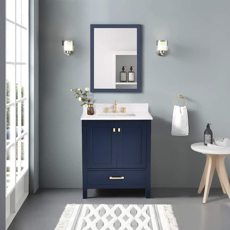 StarrySky 30 inch Undermount Single Sink Bathroom Vanity with Engineered Carrara Marble Top