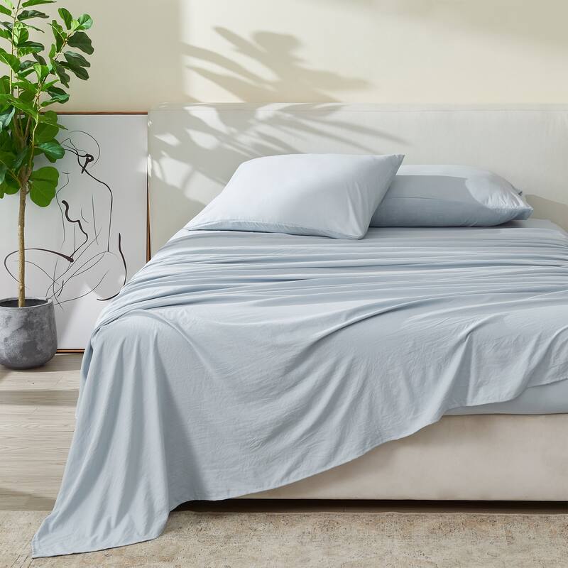 Patina Vie Maison Pre-Washed Microfiber Ultra-Soft Solid Bed Sheet Set - Full - Vintage Blue