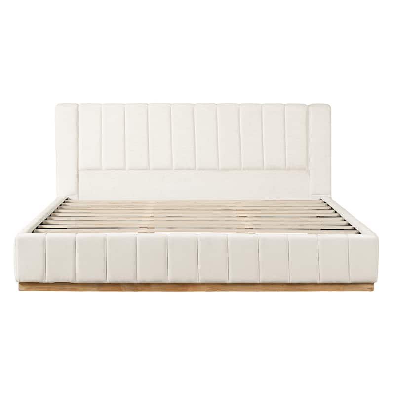 Christopher Knight Home - Modern Minimalist Upholstered Wood Bed with Striped Headboard