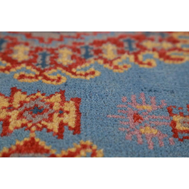 Hand Knotted Oriental 100% Wool Carpet Traditional Geometric Navy Blue & Blues Viss Runner Rug - 10' 0'' X 2' 6''