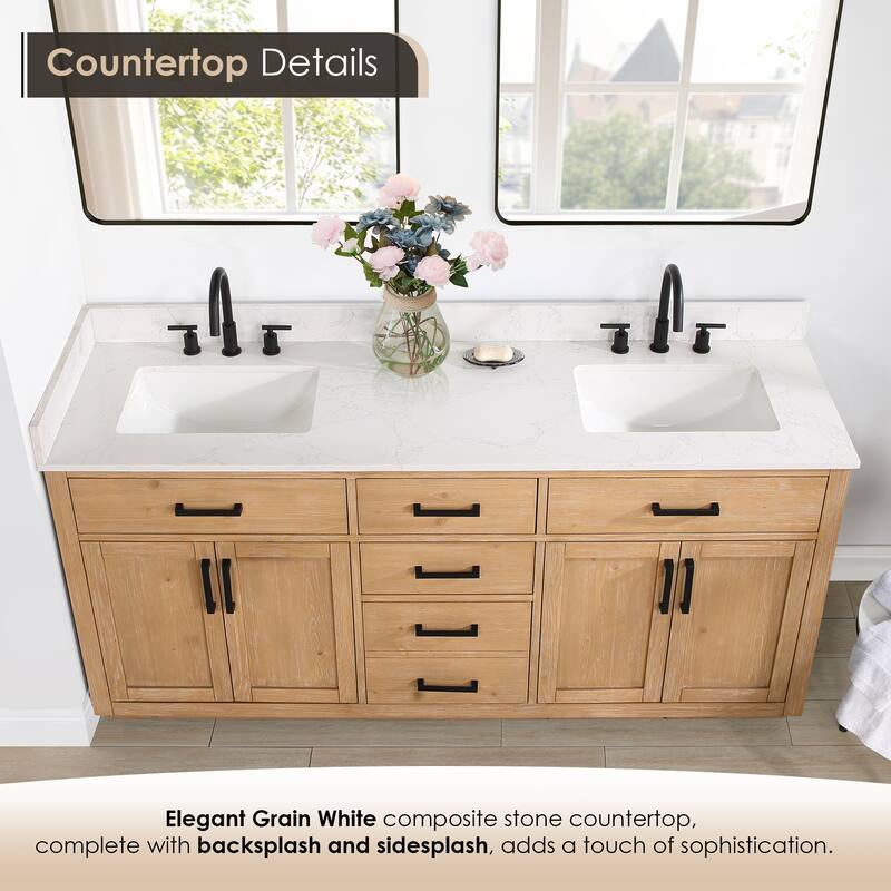 Altair Gavino Bath Vanity with Grain White Composite Stone Top and Mirror