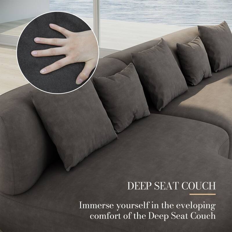 116.5" Modern High-Resilience Lamb Fleece Sectional Sofa, Pine Fram