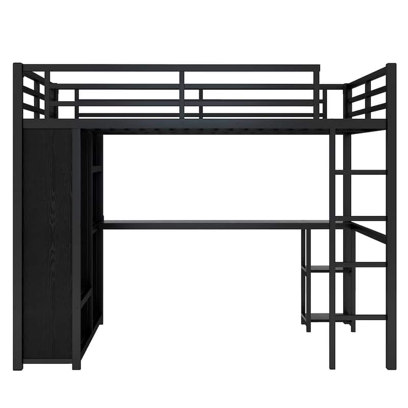 Loft Bed with Built-in Wardrobe, Desk, and Storage Shelves, Space-Saving Design