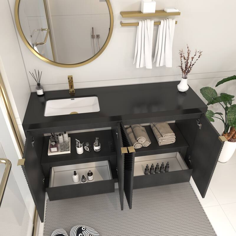 Milano 60" Freestanding Bathroom Vanity with Left Black Acrylic Sink