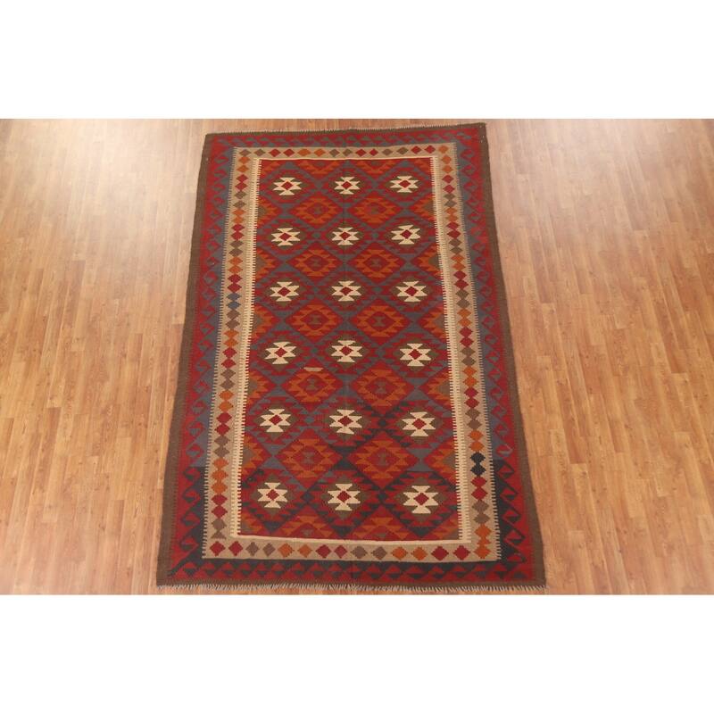 Reversible Tribal Kilim Oriental Rug Hand-woven Bedroom Wool Carpet - 6'3" x 9'10"