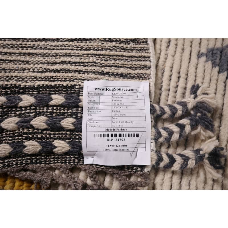 Geometric Ivory Moroccan Oriental Large Area Rug Handmade Wool Carpet - 11'8"x 15'9"