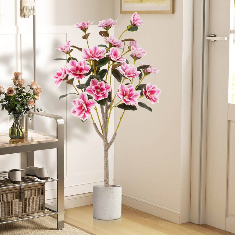 Costway 1/2 PCS 51" Artificial Magnolia Tree with Elegant PEVA Leaves - Green, White, Pink