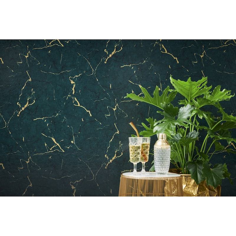 Galerie Wallcoverings Bricks and More Collection Luxurious Metallic Marble Metallic Finish Vinyl on Non-woven Wallpaper Roll