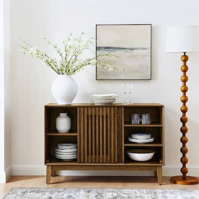 47" Farmhouse Sideboard - Fluted Cabinet with Solid Wood Feet