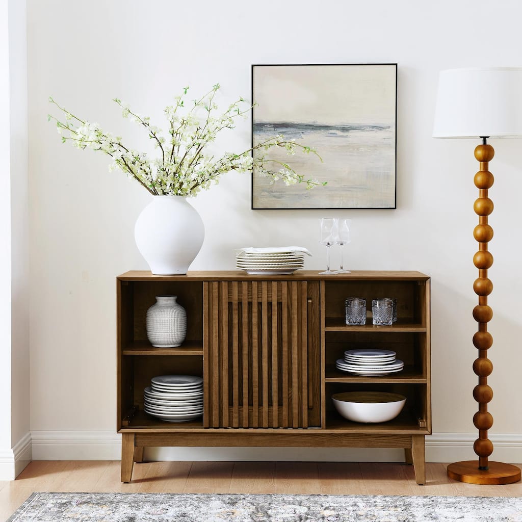 47" Farmhouse Sideboard - Fluted Cabinet with Solid Wood Feet
