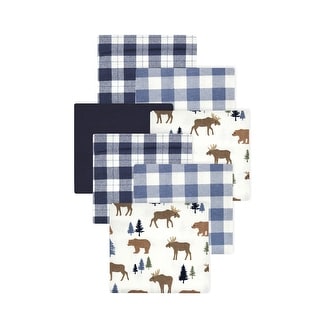 Little Treasure Hudson Baby Boys Cotton Poly Flannel Receiving Blankets Multipack, Blue Moose Bear, 30x30 inches