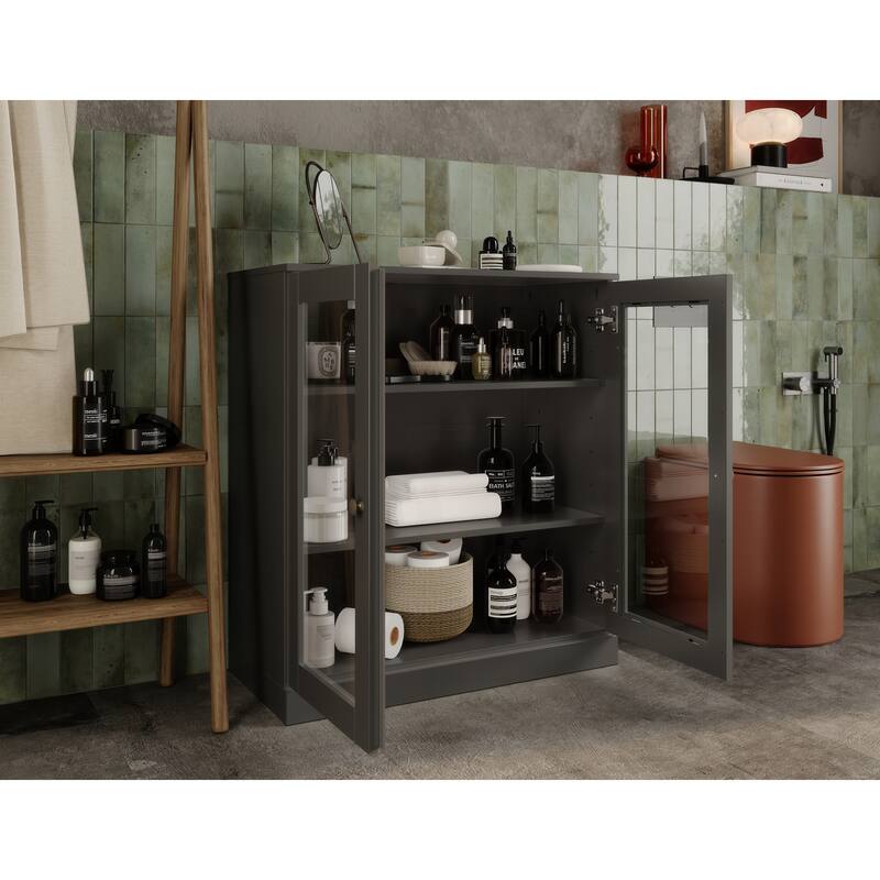 Palace Imports 100% Solid Wood 32" Bathroom Cabinet with Clear Glass Doors and Adjustable Shelves
